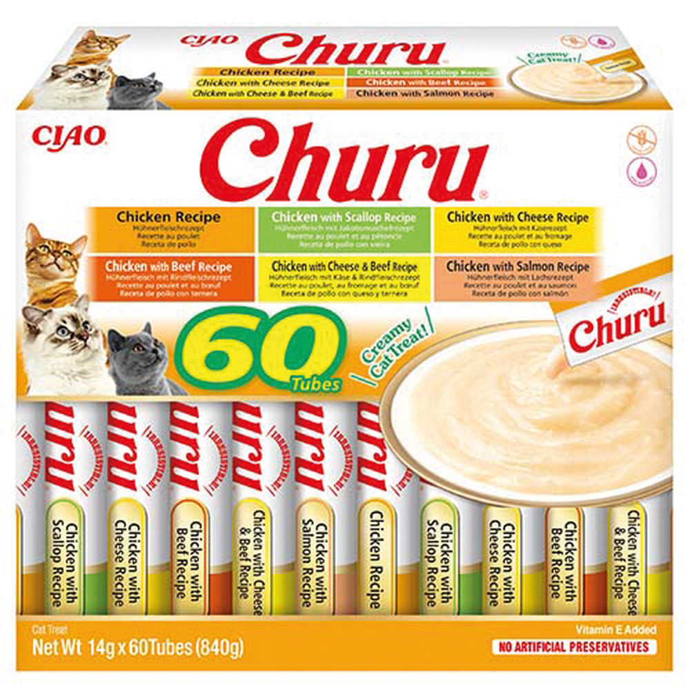 Ласощі INABA "Churu" для котів, вершковий мус в стіках, "Різновиди курки" * 14 гр (60 шт.уп.) продаж УПАК