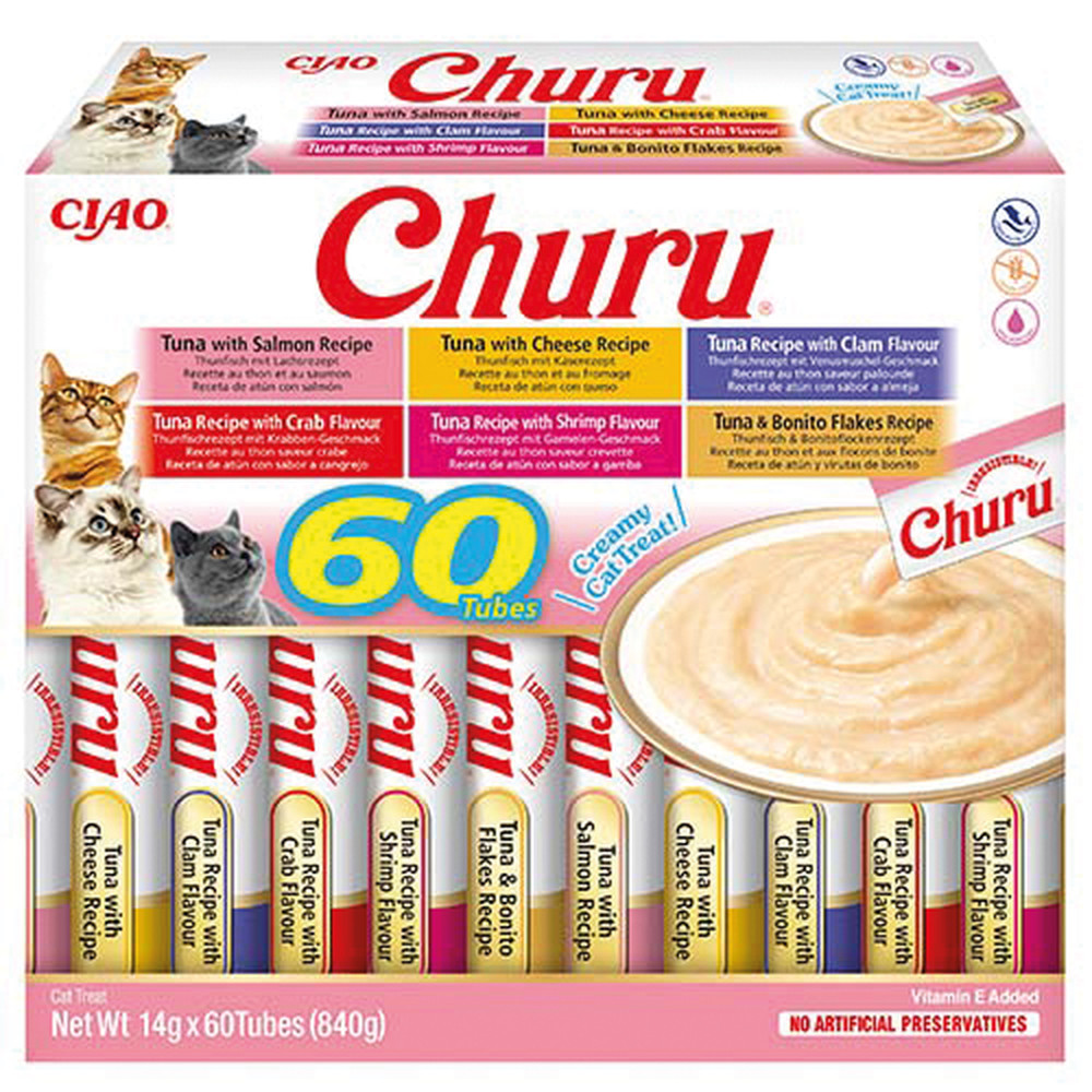 Ласощі INABA "Churu" для котів, вершковий мус в стіках, "Різновиди тунця" * 14 гр (60 шт.уп.) продаж УПАК