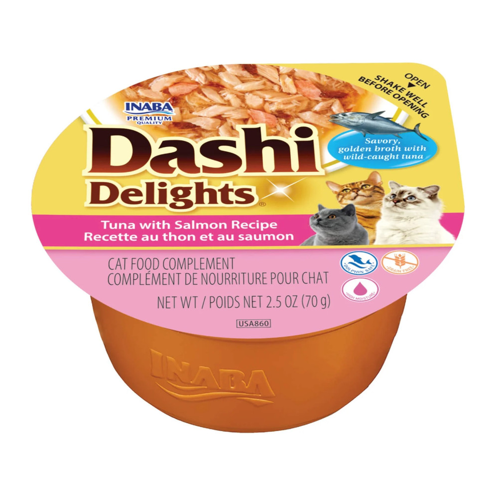 Ласощі INABA "DASHI Delights" для котів, тунець з лососем, 70 гр (6 шт.уп.)