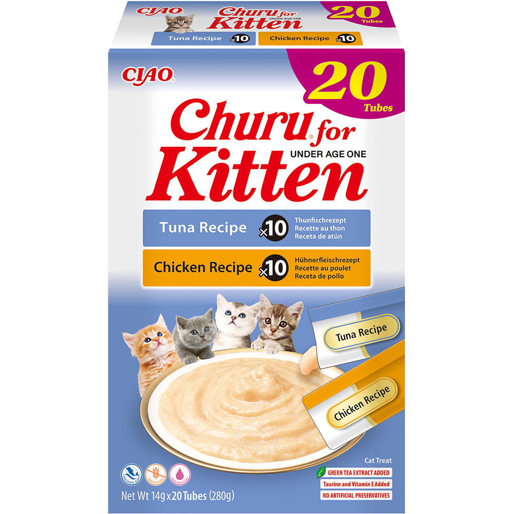 Ласощі INABA "Churu" for Kitten для котів, вершк. мус в стіках,"Різновиди курка/тунець",14гр (20 шт.уп.)продаж УПАК.