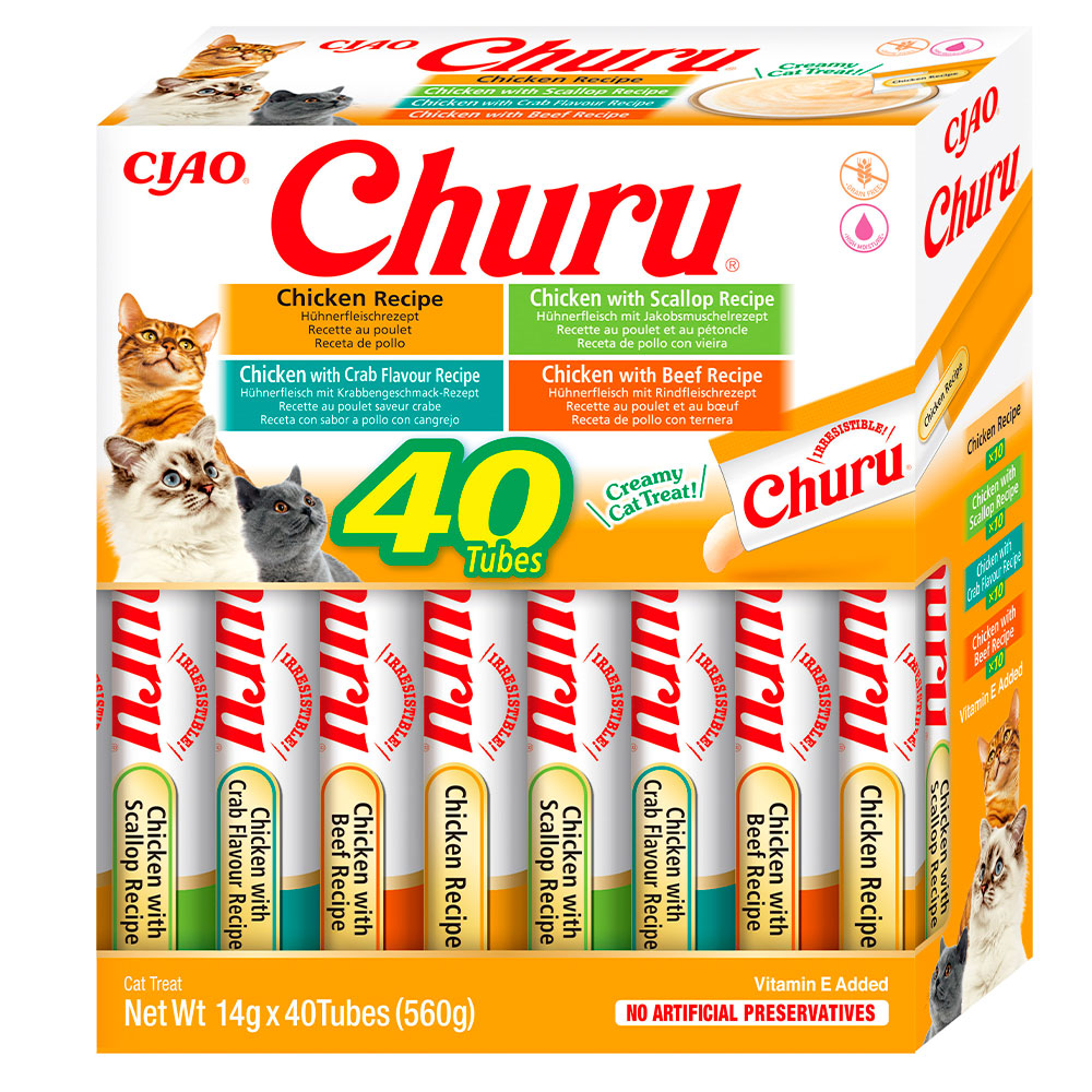 Ласощі INABA "Churu" для котів, вершковий мус в стіках, "Різновиди курки" * 14 гр (40 шт.уп.) продаж УПАК
