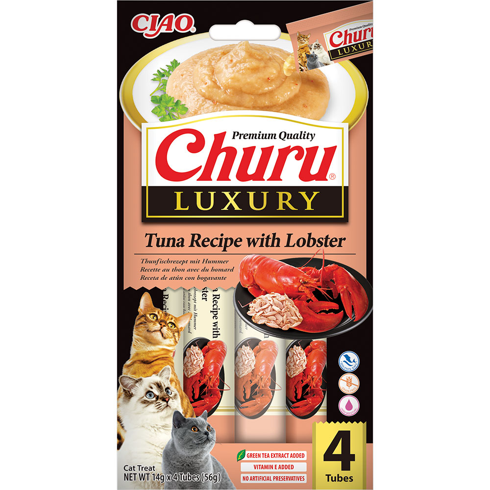 Ласощі INABA "Churu" LUXURY для котів, вершковий мус в стіках, "Тунець з лобстером", 4*14 гр (12 шт.уп.) продаж УПАК.