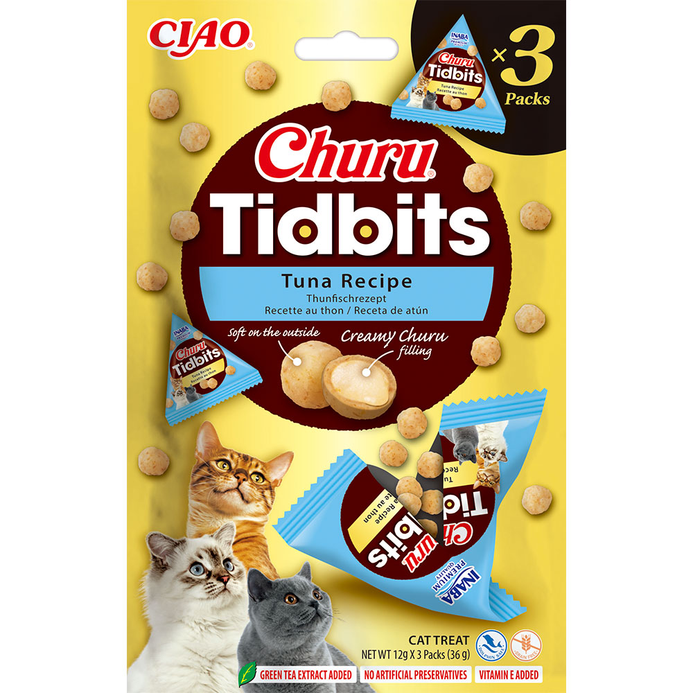 Ласощі INABA "Churu" Tidbits для котів, запечені кульки, з тунцем 3*12 гр (6 шт.уп.)