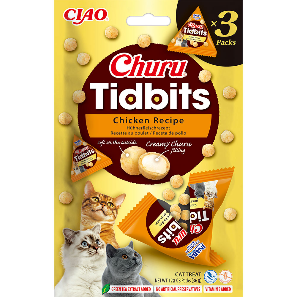 Ласощі INABA "Churu" Tidbits для котів, запечені кульки, з куркою, 3*12 гр (6 шт.уп.)