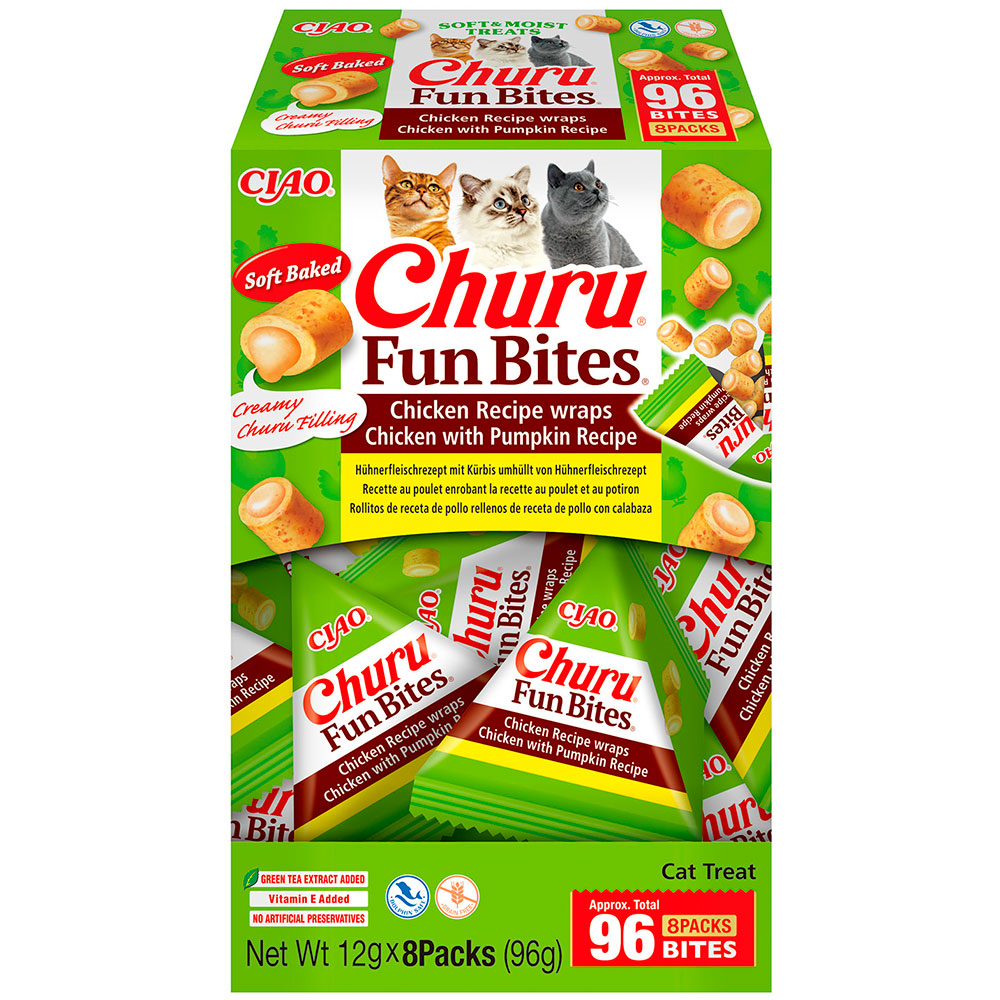 Ласощі INABA "Churu FUN BITES" для котів, рулет з куркою та гарбузом, 8 шт *12гр