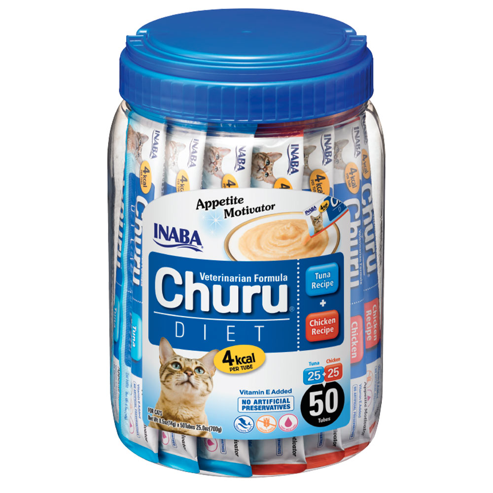 Ласощі INABA "Churu" DIET для котів, вершковий мус в стіках, з куркою та тунцем, 50*14 гр (8 шт.уп.) (банка)